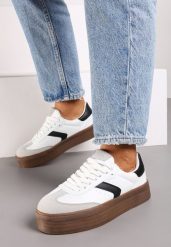 Białe Sneakersy na Niskiej Platformie z Ekozamszowymi Wstawkami Irisca. Białe obuwie sportowe damskie Renee, na lato, z jeansu, bez zapięcia. Za 99.99 zł.