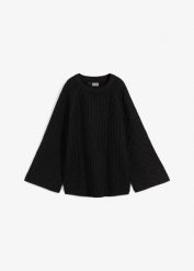 Sweter oversize w warkocze. Szare swetry klasyczne damskie bonprix, bez kołnierzyka. Za 109.99 zł.