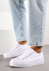 Białe Trampki Vices na Grubszej Podeszwie pod Kostkę Tilomea. Białe obuwie sportowe damskie Born2be, z jeansu, bez zapięcia. Za 44.99 zł.