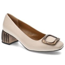 Beżowe Czółenka Espirito Eleganckie Obuwie Damskie. Brązowe czółenka damskie Espirito, z aplikacjami, ze skóry, bez obcasa, na obcasie. Za 365.99 zł.