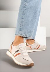 Beżowe Sneakersy z Ozdobnymi Paskami i Metalicznymi Wstawkami Alanissea. Brązowe obuwie sportowe damskie Born2be, z jeansu, bez zapięcia. Za 129.99 zł.