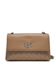 Calvin Klein Torebka Re-Lock Conv Shoulder Bag_Jqc K60K612641 Beżowy. Brązowe torebki klasyczne damskie Calvin Klein, z materiału, bez dodatków. Za 579.99 zł.