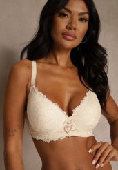 Beżowy Koronkowy Biustonosz Ozdobiony Cyrkoniowym Sercem Bothilei. Brązowe biustonosze Renee, bez wzorów, z jeansu. Za 39.99 zł.