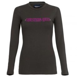 Koszulka damska z długim rękawem Equestrian Queen Roxane duży napis. Szare bluzki damskie EQUESTRIAN QUEEN, s, bez wzorów, bez kołnierzyka, bez ramiączek. Za 119.99 zł.
