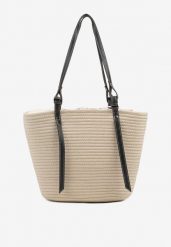 Beżowa Bawełniana Torebka Shopper z Szydełkowym Wzorem Luniatena. Brązowe shopper bag Born2be, bez wzorów, z bawełny, bez dodatków. Za 84.99 zł.