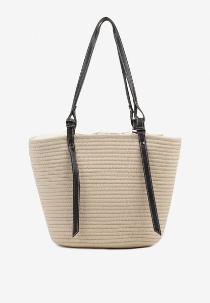 Beżowa Bawełniana Torebka Shopper z Szydełkowym Wzorem Luniatena. Brązowe shopper bag Born2be, bez wzorów, z bawełny, bez dodatków. Za 109.99 zł.