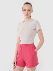 4F Spodenki casual z dzianiny waflowej damskie - różowe M. Czerwone szorty damskie 4F, bez wzorów, z bawełny. W wyprzedaży za 49.99 zł.