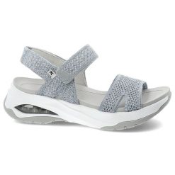 Niebieskie Sandały Rieker Sportowe Obuwie Damskie. Niebieskie sandały damskie Rieker, bez wzorów, z tkaniny, bez obcasa, bez zapięcia. Za 359.00 zł.