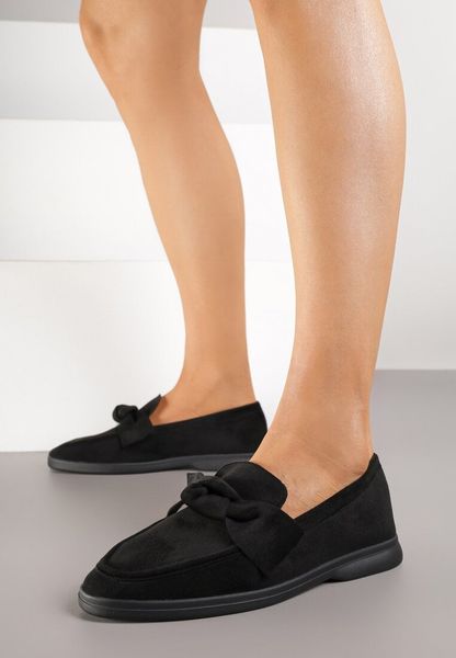 Czarne Mokasyny z Aplikacją Kokardek Tulavira. Czarne mokasyny damskie Renee, bez obcasa. Za 79.99 zł.