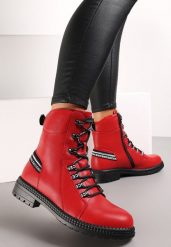 Czerwone Botki z Taśmą Workery Ardesa. Czerwone botki damskie Renee, z dzianiny, eleganckie, bez obcasa, na obcasie, bez zapięcia. Za 114.99 zł.