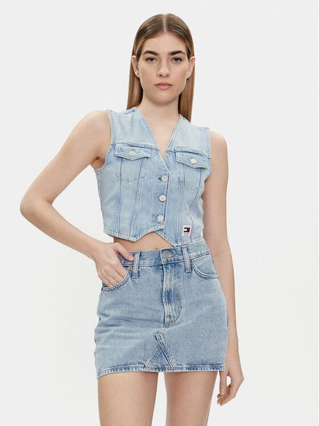 Tommy Jeans Kamizelka DW0DW17684 Niebieski Regular Fit. Niebieskie kamizelki damskie Tommy Jeans, s, bez wzorów, z bawełny, bez kaptura. Za 239.99 zł.