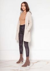 Niezapinany Sweter z Kapturem w Warkocze - Beżowy. Brązowe kardigany damskie Lanti, l, bez wzorów, z materiału. Za 249.90 zł.