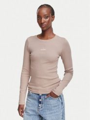 Guess Jeans Bluzka W6YP14 K3821 Beżowy Slim Fit. Brązowe bluzki damskie Guess Jeans, xl, z aplikacjami, z bawełny, bez kołnierzyka, bez ramiączek. Za 169.99 zł.