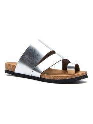 Comfortfusse Skórzane japonki w kolorze srebrnym rozmiar: 39. Szare klapki damskie Comfortfüße, bez wzorów, ze skóry, z otwartym noskiem, bez obcasa, bez zapięcia. Za 239.99 zł.