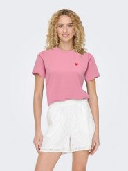 JDY Koszulka w kolorze jasnoróżowym rozmiar: XS. Różowe koszulki damskie JDY, xs, bez wzorów, z bawełny, bez kołnierzyka, bez ramiączek. Za 39.95 zł.