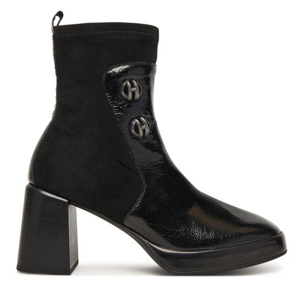 Botki Hispanitas. Czarne botki damskie Hispanitas, bez obcasa, na słupku, bez zapięcia. Za 599.99 zł.