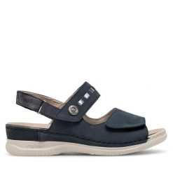 Sandały Rieker. Niebieskie sandały damskie Rieker, bez wzorów, bez obcasa, na płaskiej podeszwie, bez zapięcia. Za 339.99 zł.