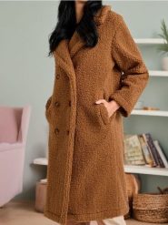 Płaszcz teddy - brązowy. Brązowe płaszcze damskie Sinsay, l, bez wzorów, bez kaptura. W wyprzedaży za 69.99 zł.