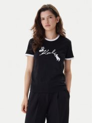 KARL LAGERFELD T-Shirt B1W17040 Czarny Slim Fit. Czarne t-shirty damskie KARL LAGERFELD, xl, bez wzorów, z bawełny, bez kołnierzyka. Za 429.99 zł.