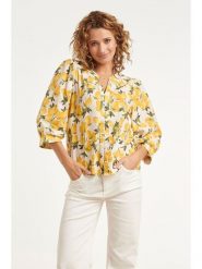 Smashed Lemon Bluzka w kolorze żółto-kremowym rozmiar: XXL. Brązowe bluzki damskie Smashed Lemon, s, bez wzorów, z wiskozy, bez kołnierzyka, bez ramiączek. Za 122.45 zł.