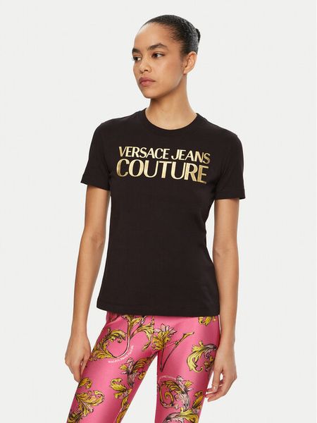 Versace Jeans Couture T-Shirt 78HAHT01 Czarny Regular Fit. Czarne t-shirty damskie Versace Jeans Couture, xs, bez wzorów, z bawełny, bez kołnierzyka. Za 379.99 zł.