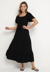 Czarna Sukienka z Wiskozą Lnem i Elastyczną Górą Ellisena. Czarne sukienki damskie Born2be, bez wzorów, z wiskozy, eleganckie, bez ramiączek. Za 149.99 zł.