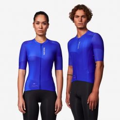 Koszulka rowerowa szosowa Van Rysel RCR-R 2. Niebieskie koszulki damskie VAN RYSEL, m, bez wzorów, z elastanu, bez kołnierzyka, bez ramiączek. Za 269.99 zł.