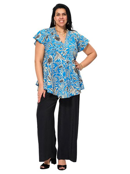 Aller Simplement Bluzka w kolorze niebiesko-białym rozmiar: 50/52. Niebieskie bluzki damskie Aller Simplement, bez wzorów, z bawełny, klasyczne, bez kołnierzyka, bez ramiączek. Za 70.41 zł.