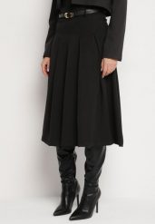 Czarna Rozkloszowana Spódnica z Wiskozą Ozdobiona Paskiem i Plisami Fidelin. Czarne spódnice damskie Born2be, m, bez wzorów, z wiskozy, eleganckie, midi. Za 109.99 zł.