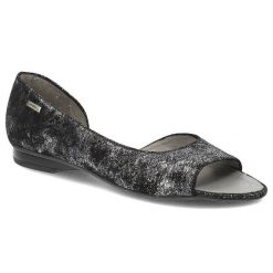 Półbuty damskie Maciejka, zamsz z otwartymi palcami miękką wkładką i na płaskiej podeszwie, czarne srebrny nalot, 0554-35-00-5. Czarne półbuty damskie Maciejka, na lato, bez wzorów, z zamszu, z otwartym noskiem, bez obcasa, na płaskiej podeszwie, bez zapięcia. Za 149.00 zł.