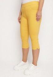 Żółte Spodnie z Bawełny o Kroju Capri Dolonisa. Żółte spodnie materiałowe damskie Born2be, bez wzorów, z bawełny. Za 79.99 zł.