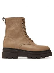 Tommy Hilfiger Botki Bicolor Leather Lace-Up FW0FW08160 Beżowy. Brązowe botki damskie Tommy Hilfiger, ze skóry, bez obcasa, na płaskiej podeszwie, bez zapięcia. Za 469.99 zł.