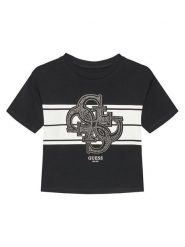 Guess T-Shirt J5YI09 K6YW4 Czarny Regular Fit. Czarne koszulki i t-shirty dziewczęce Guess, z aplikacjami, z bawełny, bez kołnierzyka, bez ramiączek. Za 79.99 zł.