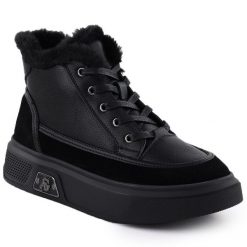 Skórzane botki na platformie z futerkiem czarne Cambell 25-19352. Czarne botki damskie Cambell, ze skóry, bez obcasa, na platformie, bez zapięcia. Za 259.99 zł.