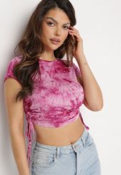 Fuksjowy T-shirt Tie-Dye z Wiskozy o Krótkim Fasonie Haliarissa. Czerwone t-shirty damskie Born2be, m, bez wzorów, z wiskozy, bez kołnierzyka. Za 34.99 zł.
