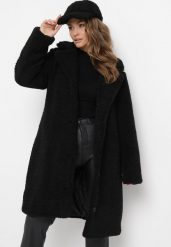 Czarny Płaszcz Oversize z Pluszowego Futerka z Czapką Arrumi. Czarne czapki z daszkiem damskie Born2be, l, bez wzorów, bez kaptura. Za 399.99 zł.