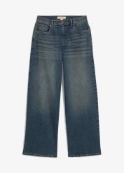 Jeansy wide leg, high waist. Niebieskie jeansy damskie bonprix, z podwyższonym stanem. Za 129.99 zł.