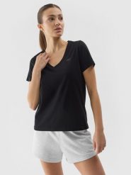 4F T-shirt gładki damski - czarny S. Czarne t-shirty damskie 4F, s, bez wzorów, z bawełny, bez kołnierzyka. W wyprzedaży za 29.99 zł.