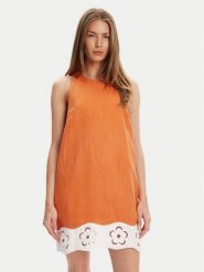 STAUD Sukienka letnia Mika R25S2282LN Pomarańczowy Regular Fit. Brązowe sukienki damskie STAUD, bez wzorów, ze lnu, bez ramiączek. Za 1,439.00 zł.