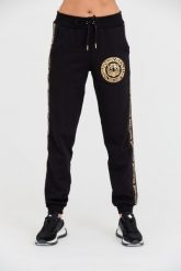 JUST CAVALLI Czarne spodnie dresowe T-round Gold. Czarne spodnie dresowe damskie Just Cavalli, m, bez wzorów, z dresówki. W wyprzedaży za 573.44 zł.