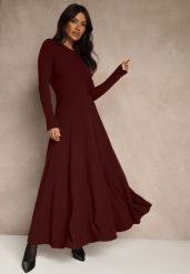 Bordowa Rozkloszowana Sukienka z Bawełny Tusmala. Czerwone sukienki damskie Renee, bez wzorów, z bawełny, eleganckie, bez ramiączek. Za 139.99 zł.