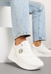 Białe Sneakersy na Platformie z Metaliczną Ozdobą Roniane. Białe obuwie sportowe damskie Renee, z jeansu, bez zapięcia. Za 99.99 zł.