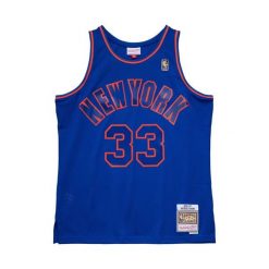 Koszulka NBA New York Knicks Patrick Ewing. Niebieskie koszulki damskie Mitchell & Ness, bez wzorów, bez kołnierzyka, bez ramiączek. Za 470.50 zł.