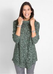 Sweter poncho, długi rękaw. Zielone golfy damskie bonprix, bez wzorów, bez ramiączek. Za 117.99 zł.
