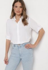 Biała Klasyczna Koszula z Bawełny i Wiskozy Yelvira. Białe koszule damskie Born2be, l, bez wzorów, z bawełny, klasyczne, bez kołnierzyka, bez ramiączek. Za 24.99 zł.