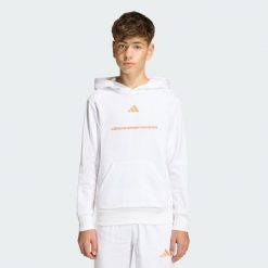 Bluza z kapturem adidas Slogan Fleece Hoodie. Białe bluzy damskie Adidas, bez wzorów, z kapturem. Za 179.00 zł.