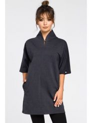 Be Wear Tunika w kolorze antracytowym rozmiar: L. Czarne tuniki damskie Be Wear, na co dzień, l, bez wzorów, bez kołnierzyka, bez ramiączek. Za 113.95 zł.