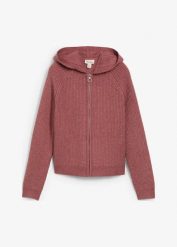 Sweter rozpinany z kapturem. Fioletowe kardigany damskie bonprix, bez wzorów, z dzianiny. Za 159.99 zł.