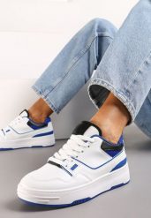 Biało-Niebieskie Sneakersy na Niskiej Platformie z Przeszyciami Ralavia. Białe obuwie sportowe damskie Born2be, bez zapięcia. Za 44.99 zł.