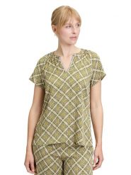 CARTOON Bluzka w kolorze zielono-kremowym rozmiar: 38. Zielone bluzki damskie Cartoon, bez wzorów, z wiskozy, bez kołnierzyka, bez ramiączek. Za 104.99 zł.